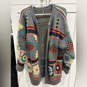 Colorful Geometric Knit Cardigan Free People